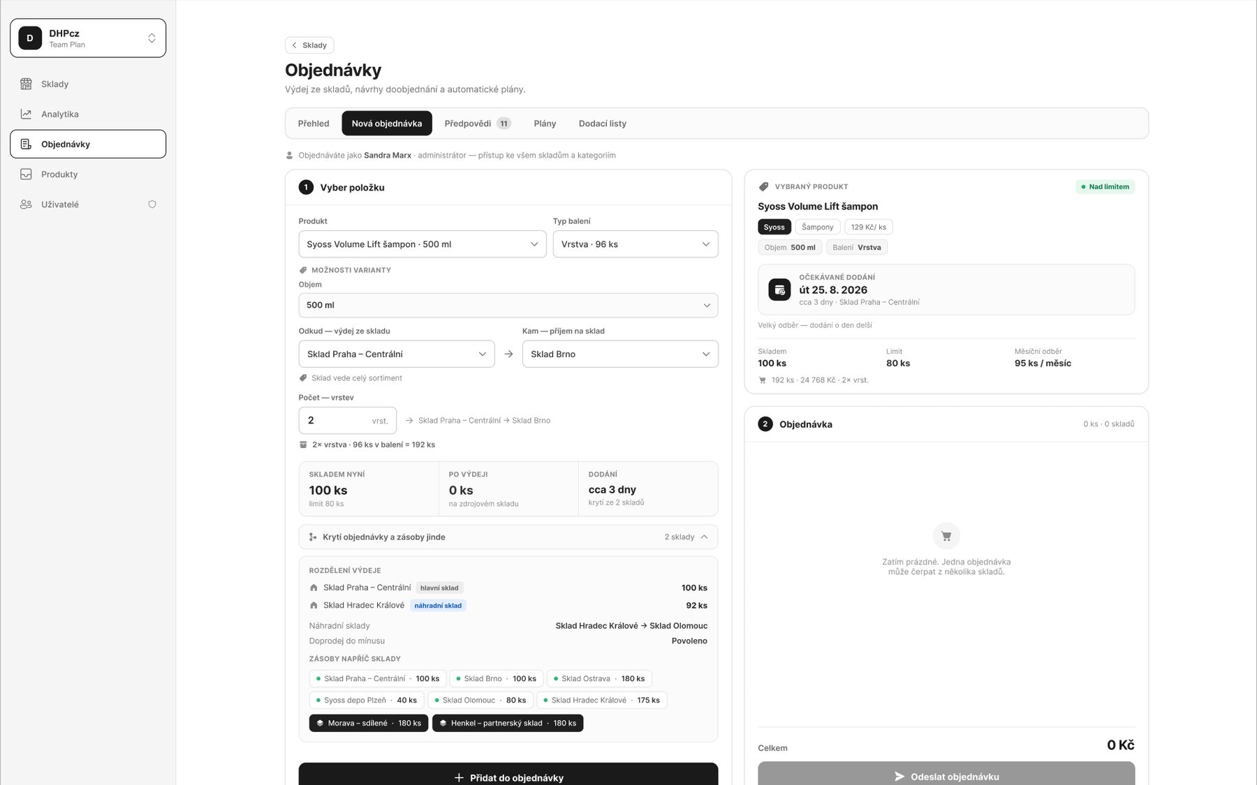 GHPcz — Design · Skladový systém — Nová objednávka