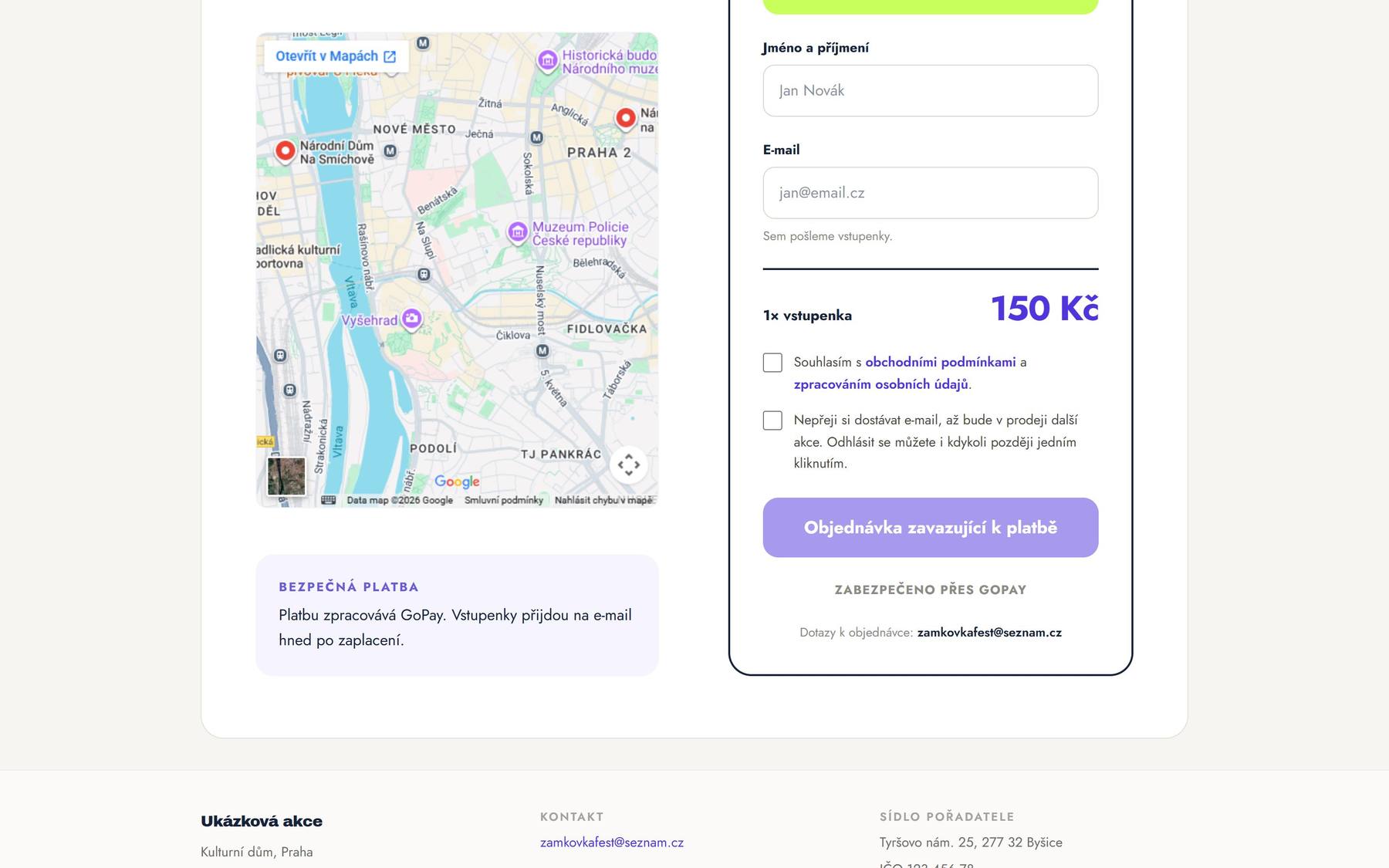 Zámkovka fest — Web · Vstupenky